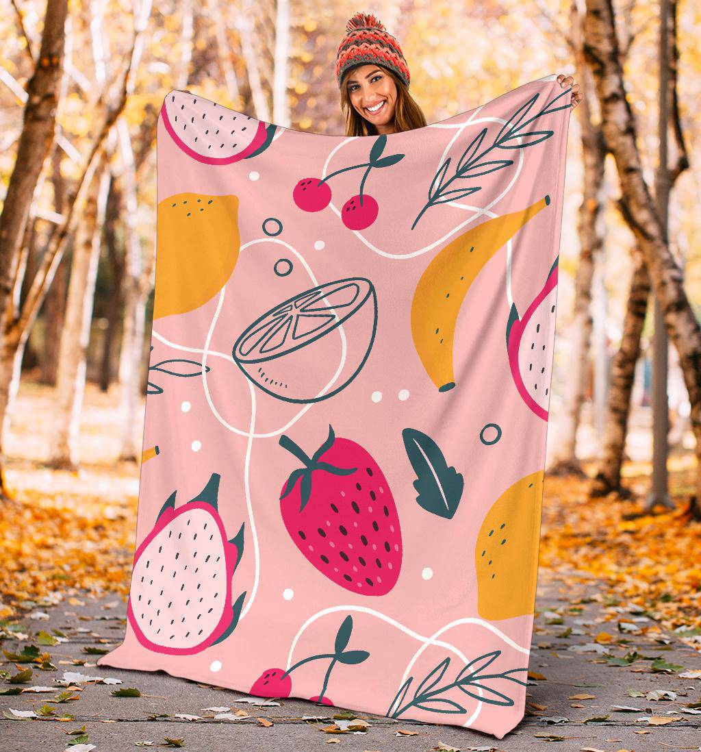 Colorful Fruits Hand Drawn Pattern Premium Blanket - Top Content | POD Collection | Free Shipping