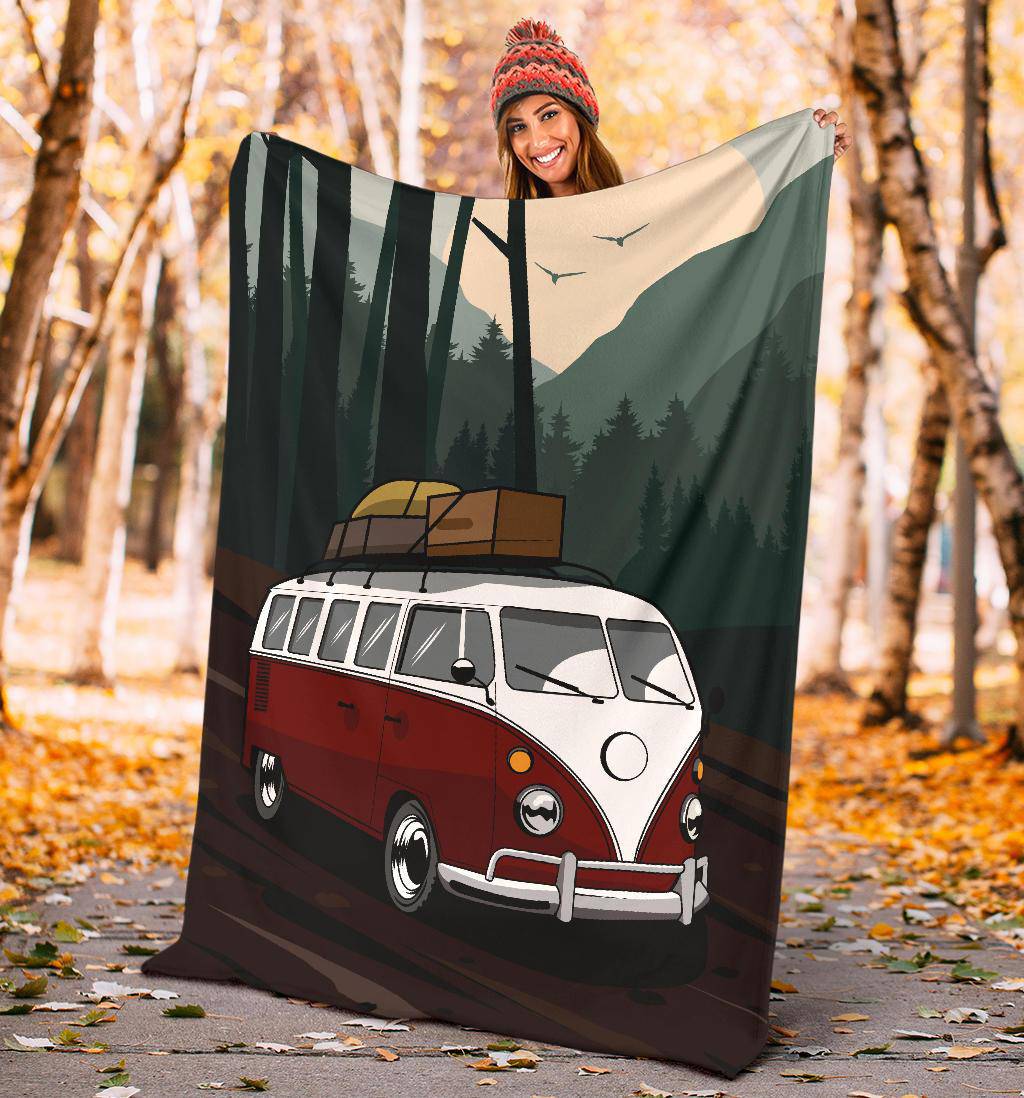 Forest Vacation Van Cartoon Premium Blanket - Top Content | POD Collection | Free Shipping