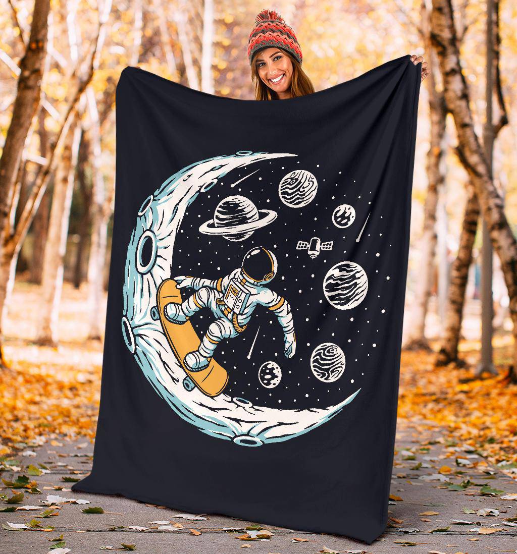 Premium Blanket Moon Skate Boarding Astronaut Cool Cartoon - Top Content | POD Collection | Free Shipping