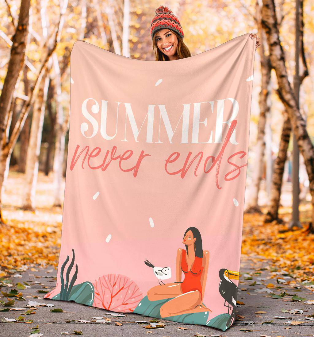 Hand Drawn Premium Blanket, Summer Never Ends - Top Content | POD Collection | Free Shipping