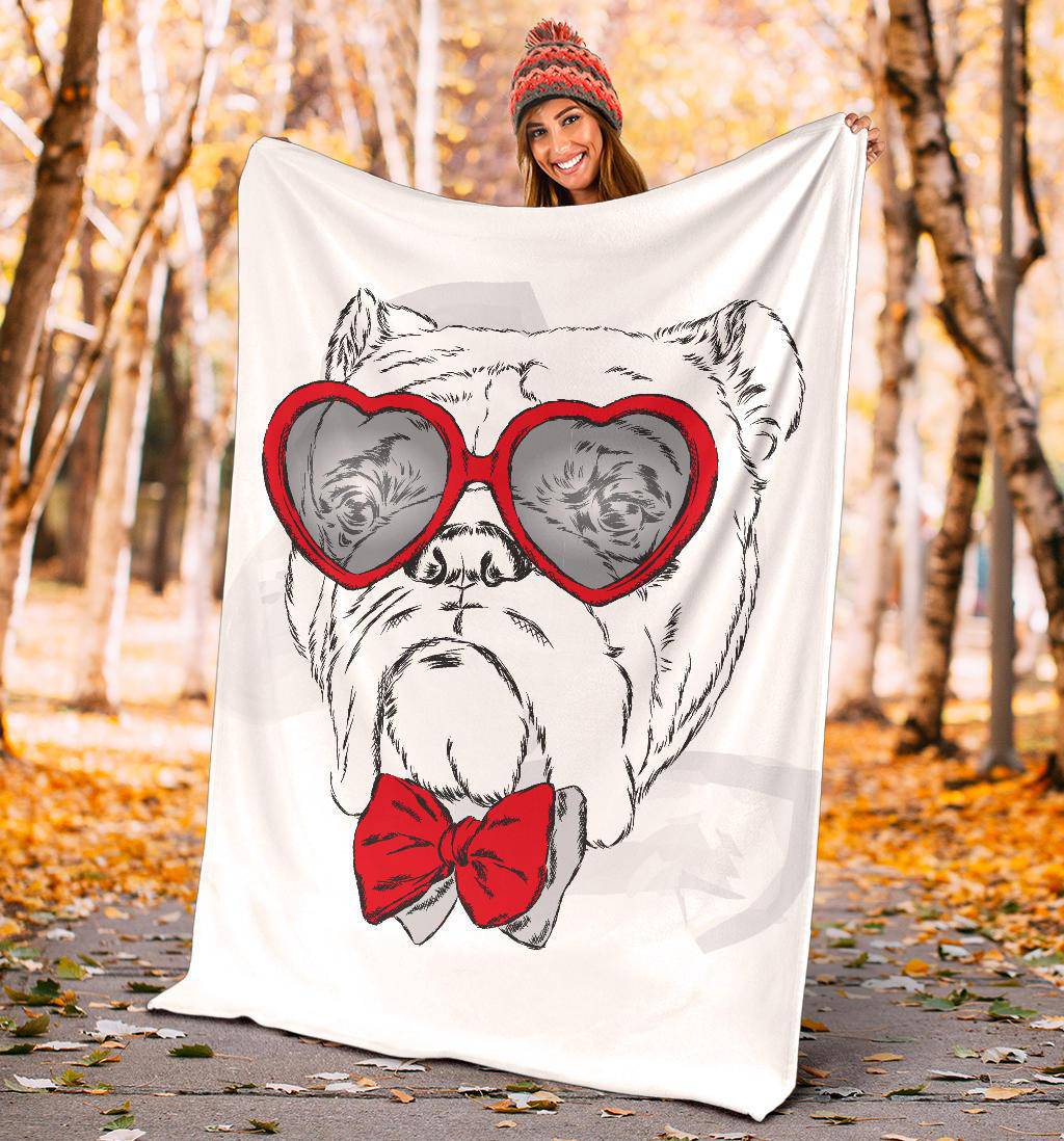 French Bulldog with Heart Sunglasses Valentine day Premium Blanket - Top Content | POD Collection | Free Shipping