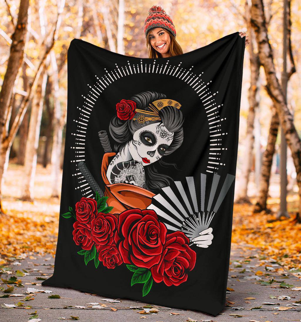 Geisha Rose Flower Beautiful Illustration Premium Blanket - Top Content | POD Collection | Free Shipping