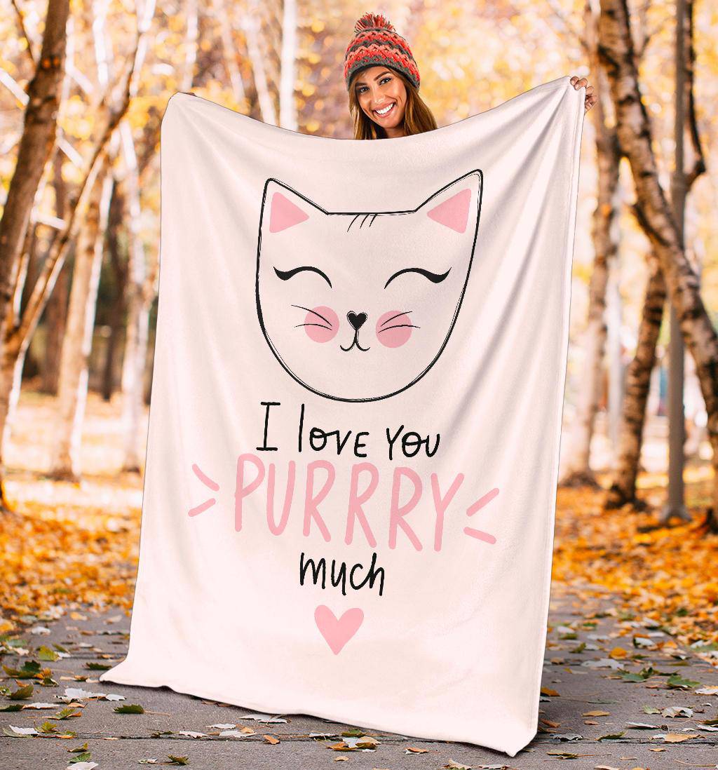 Cute Cat Drawing Illustration Quote Premium Blanket, I Love You Purrry Much - Top Content | POD Collection | Free Shipping