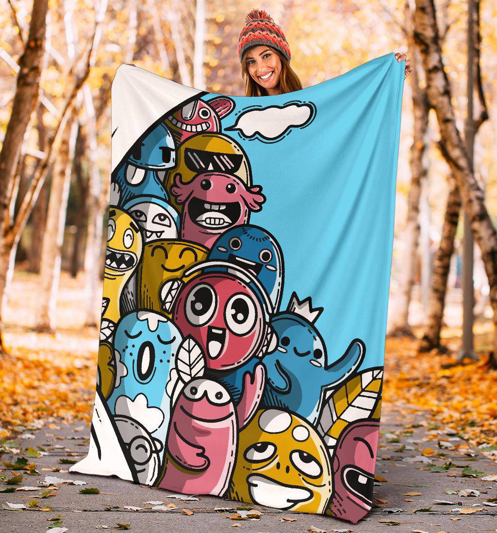 Cute Friendly Hand Drawn Monsters Premium Blanket - Top Content | POD Collection | Free Shipping