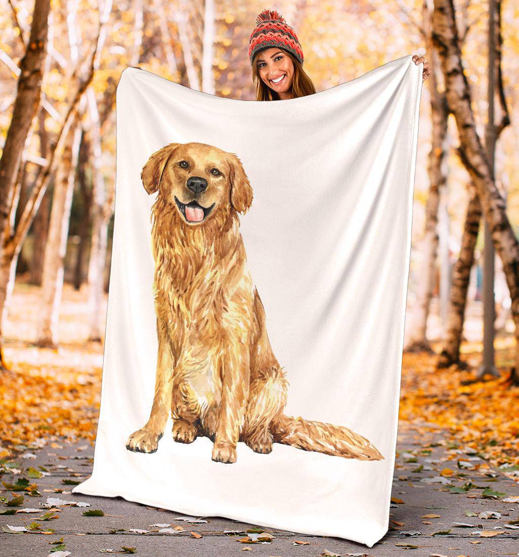 Hand Drawn Golden Retriever Premium Blanket, Watercolour Illustration - Top Content | POD Collection | Free Shipping