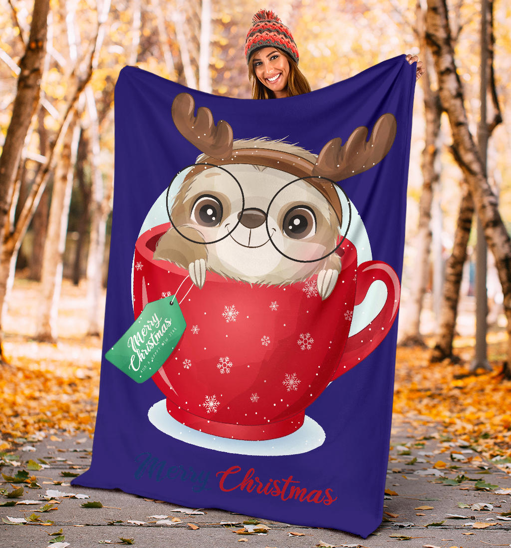 cute doodle sloth christmas day with watercolor blue blanket - Top Content | POD Collection | Free Shipping