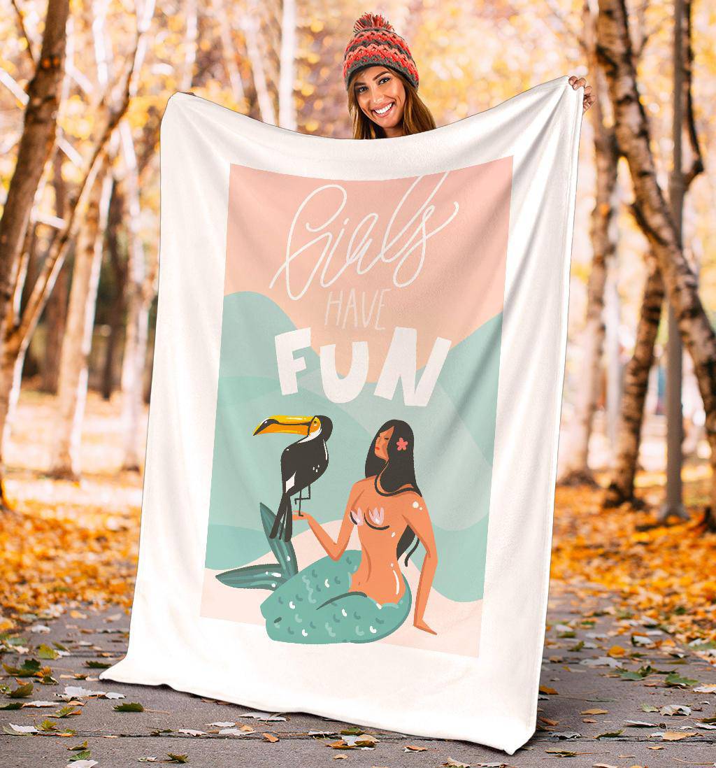 Hand Drawn Cartoon, Girls Have Fun Premium Blanket - Top Content | POD Collection | Free Shipping