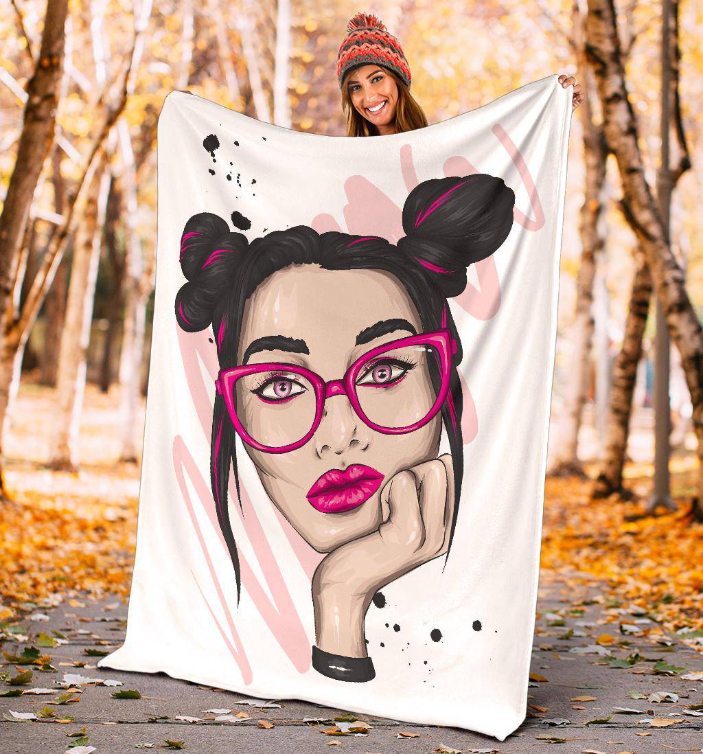 Beautiful Big Glasses Girl Premium Blanket - Top Content | POD Collection | Free Shipping