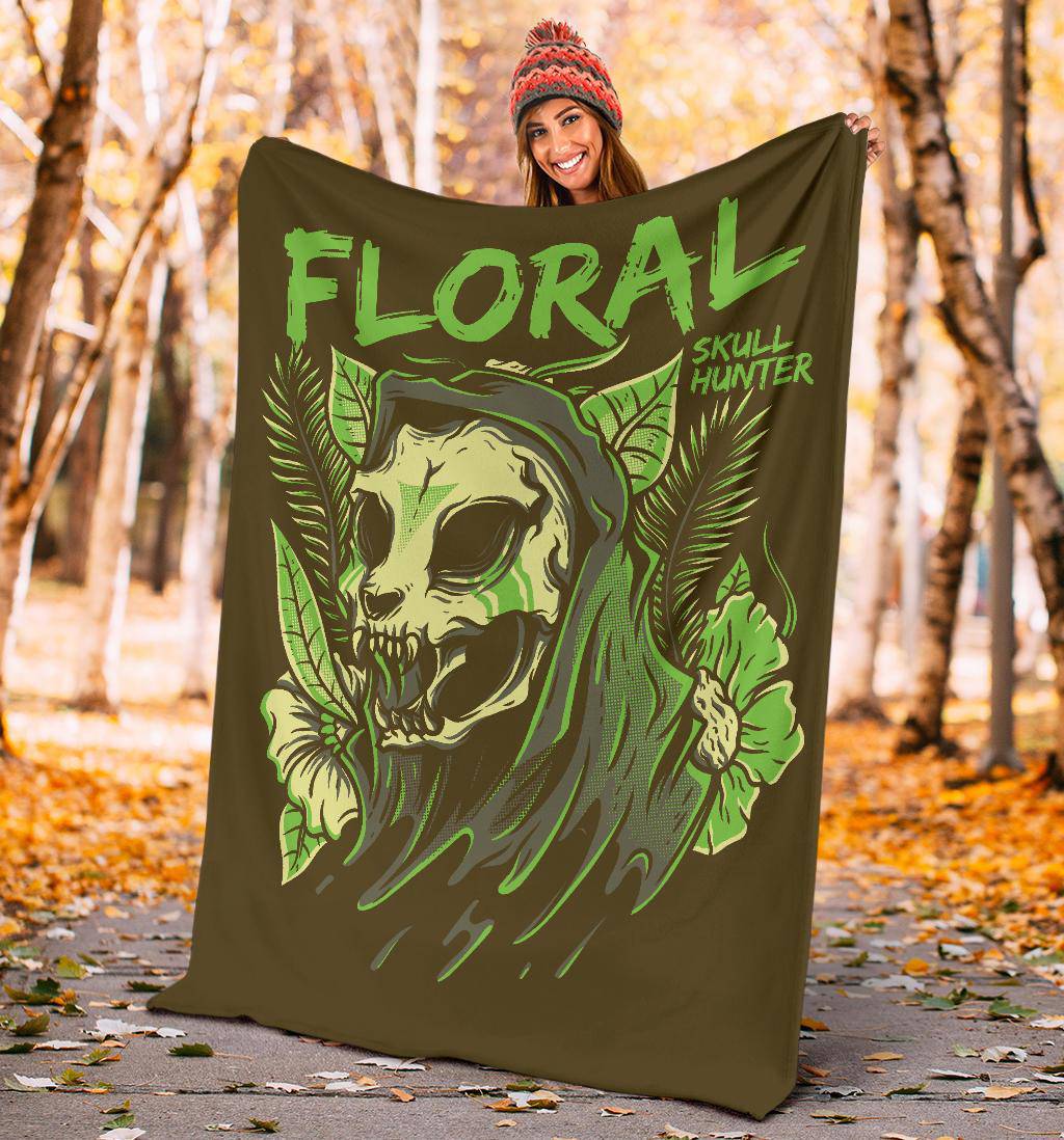 Funny Floral Skull Hunter Cartoon Premium Blanket - Top Content | POD Collection | Free Shipping