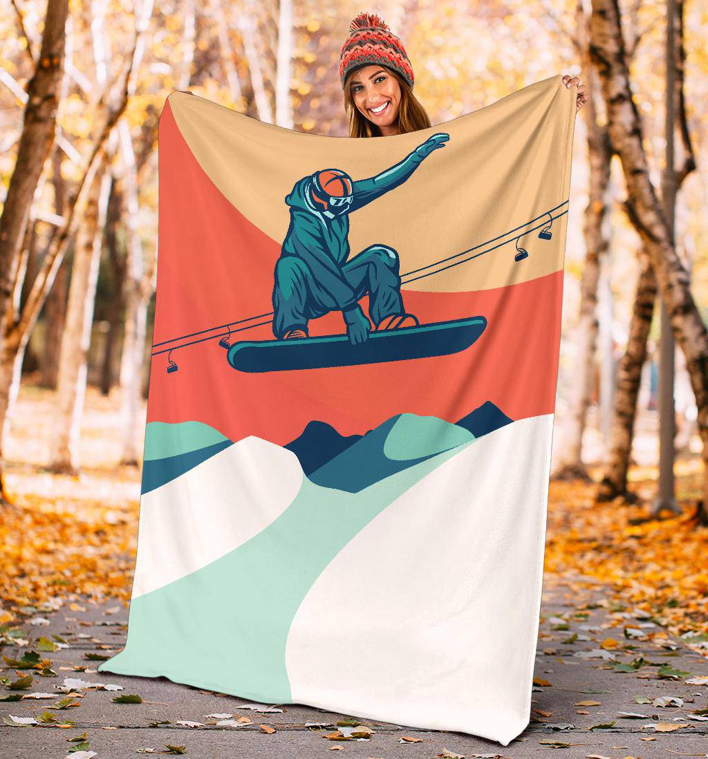 Flying Vintage Snowboarding Cartoon Illustration Premium Blanket - Top Content | POD Collection | Free Shipping