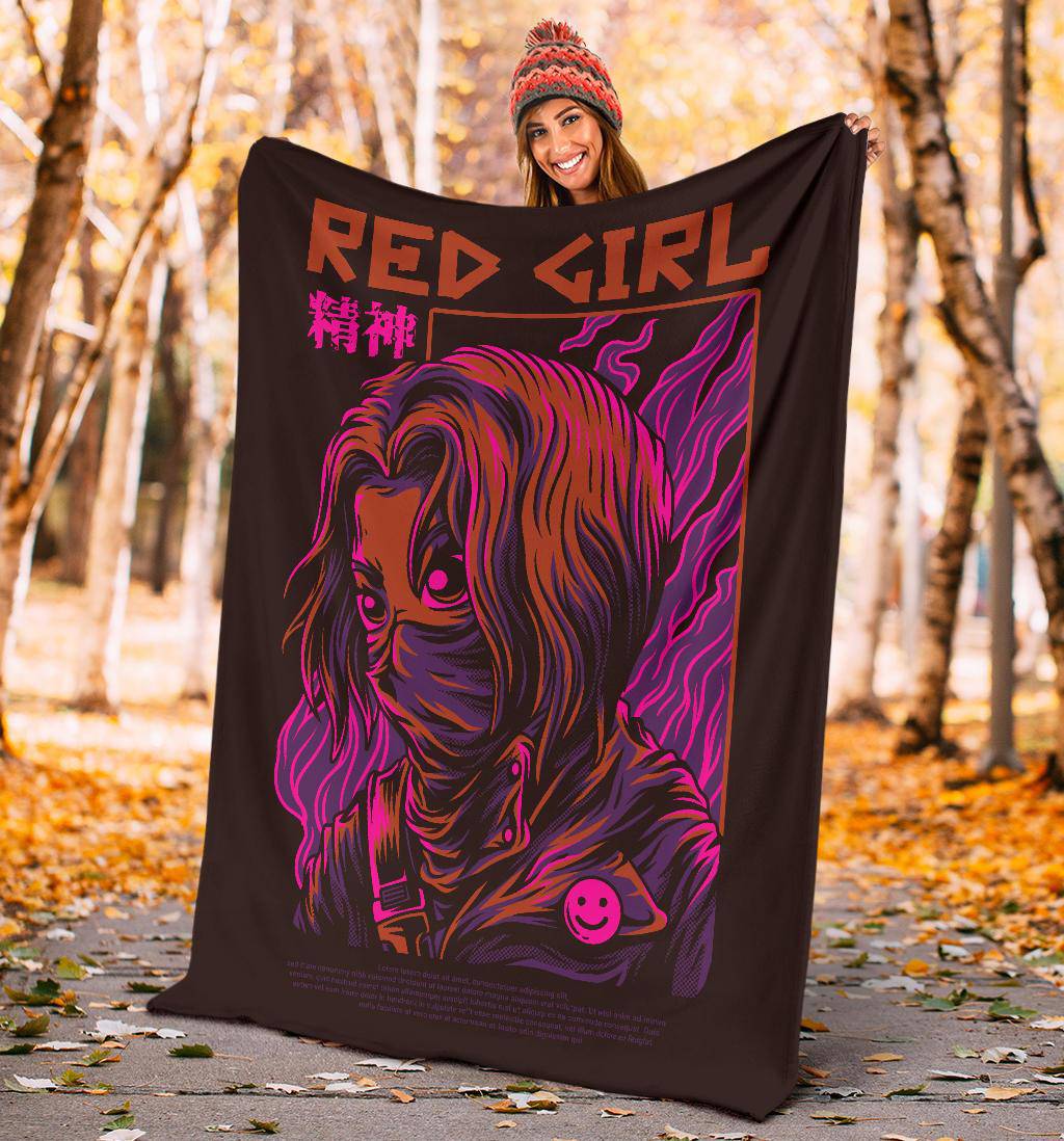 Red Girl Japanese Art Cartoon Premium Blanket - Top Content | POD Collection | Free Shipping