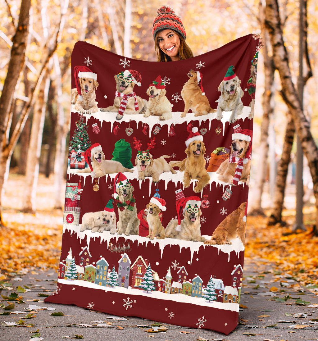 Golden Retriever Snow Christmas Blanket