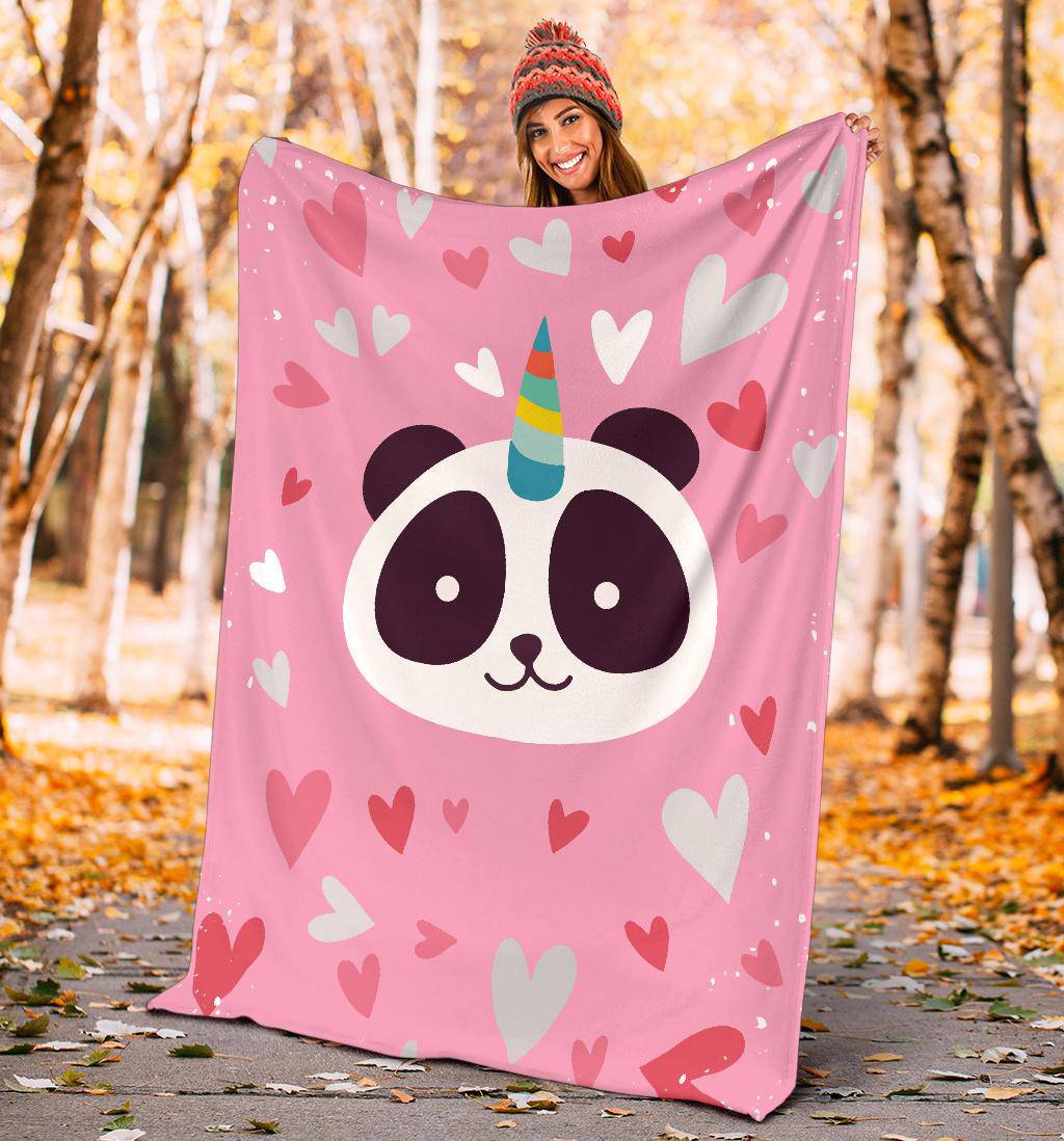 Cute Panda Unicorn Pink Heart Premium Blanket - Top Content | POD Collection | Free Shipping