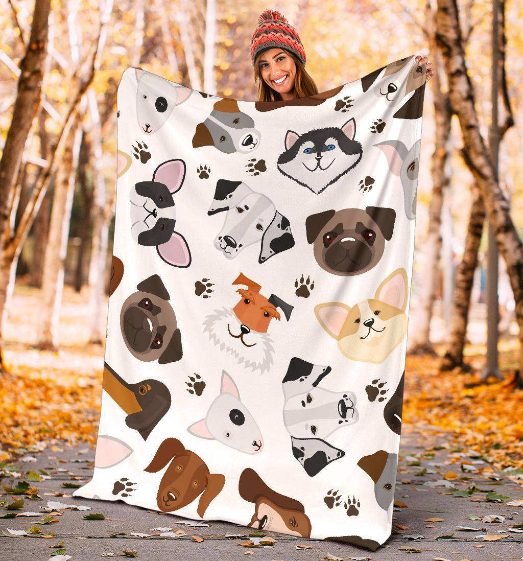 Cute Puppy Dog Mix Breed Heads Cartoon Background Premium Blanket - Top Content | POD Collection | Free Shipping