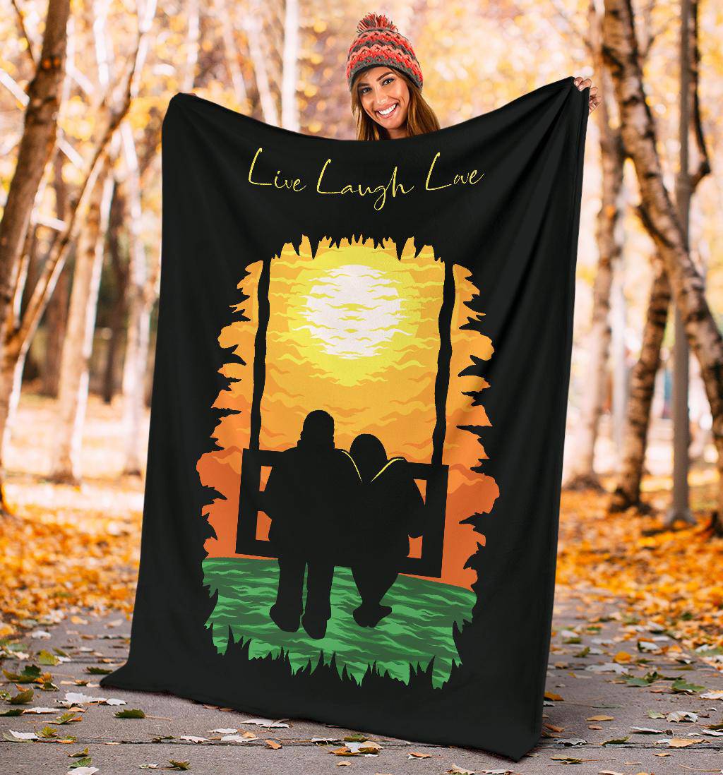 Couple Silhouette, Love Live Laugh, Cartoon Premium Blanket - Top Content | POD Collection | Free Shipping