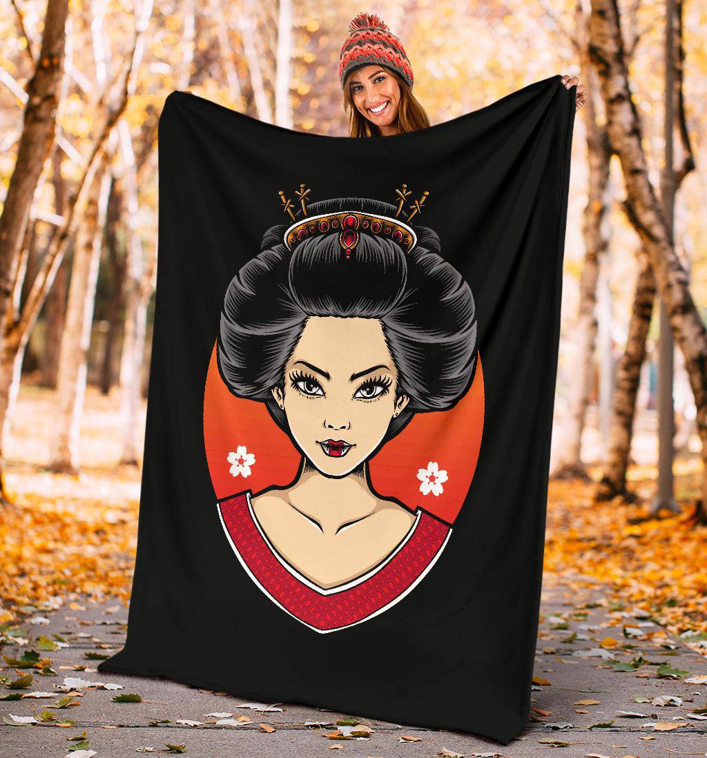 Geisha Portrait Premium Blanket, Japanese Style Art Drawing - Top Content | POD Collection | Free Shipping