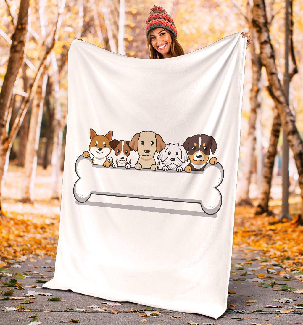 Premium Blanket Cute Dog Friends Bone Cartoon Illustration - Top Content | POD Collection | Free Shipping