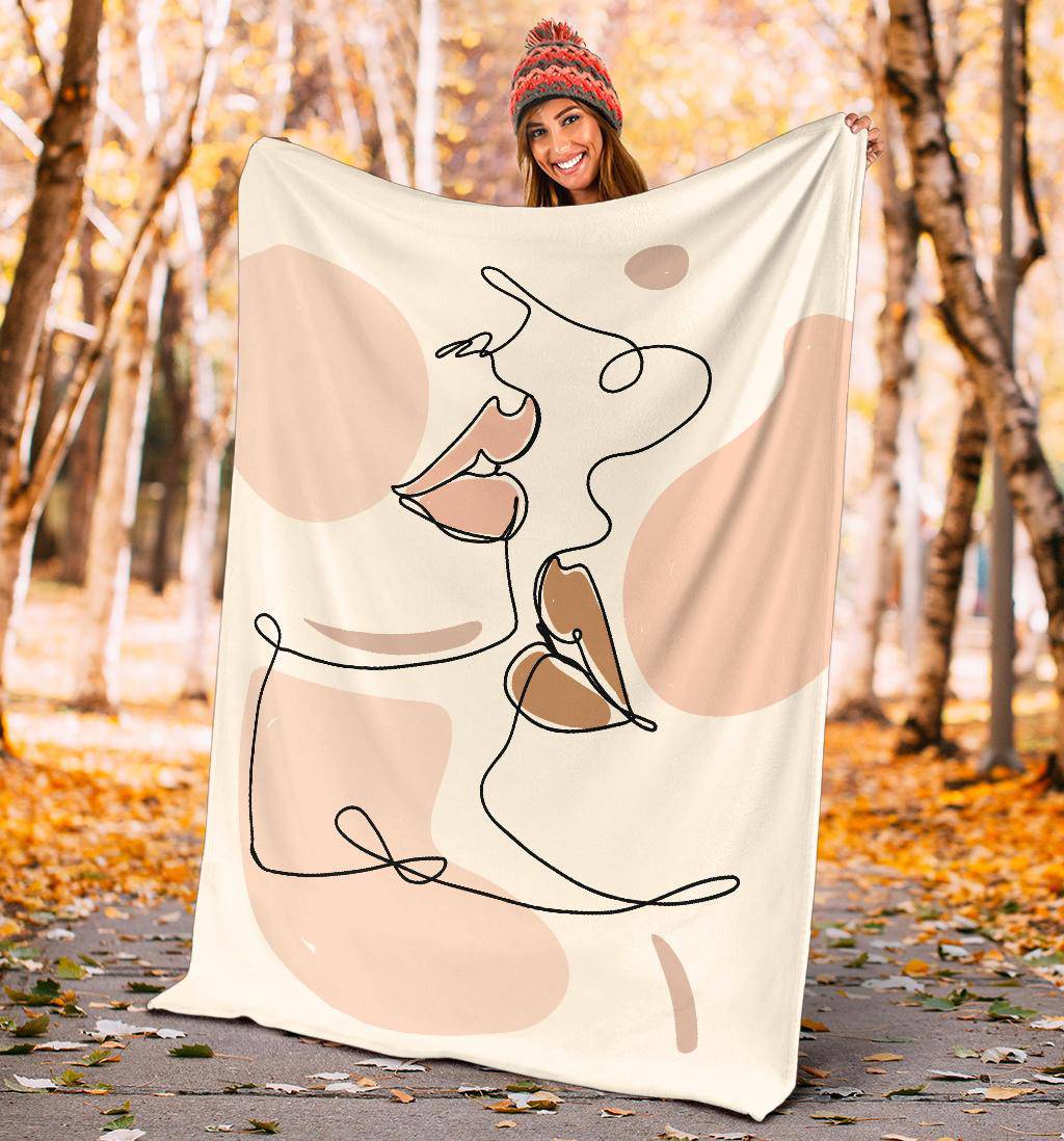 Abstract Beige Woman Lips Art Premium Blanket - Top Content | POD Collection | Free Shipping