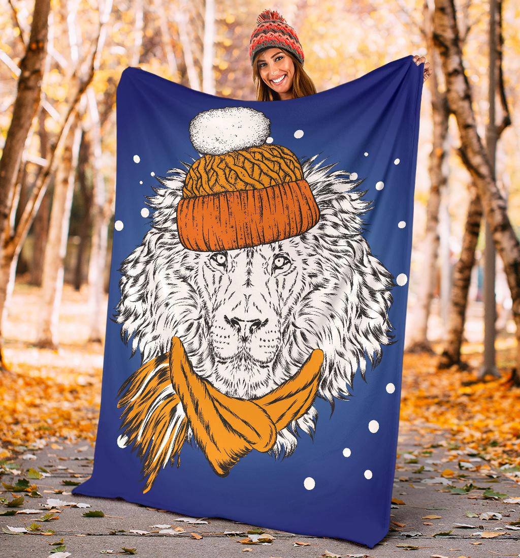 Stylish Winter Lion Cartoon Premium Blanket - Top Content | POD Collection | Free Shipping