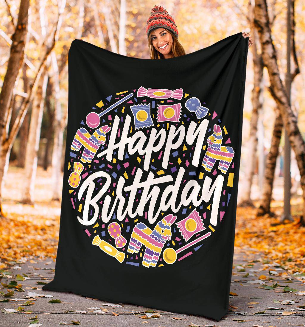 Happy Birthday Greeting Candies Circle Premium Blanket - Top Content | POD Collection | Free Shipping