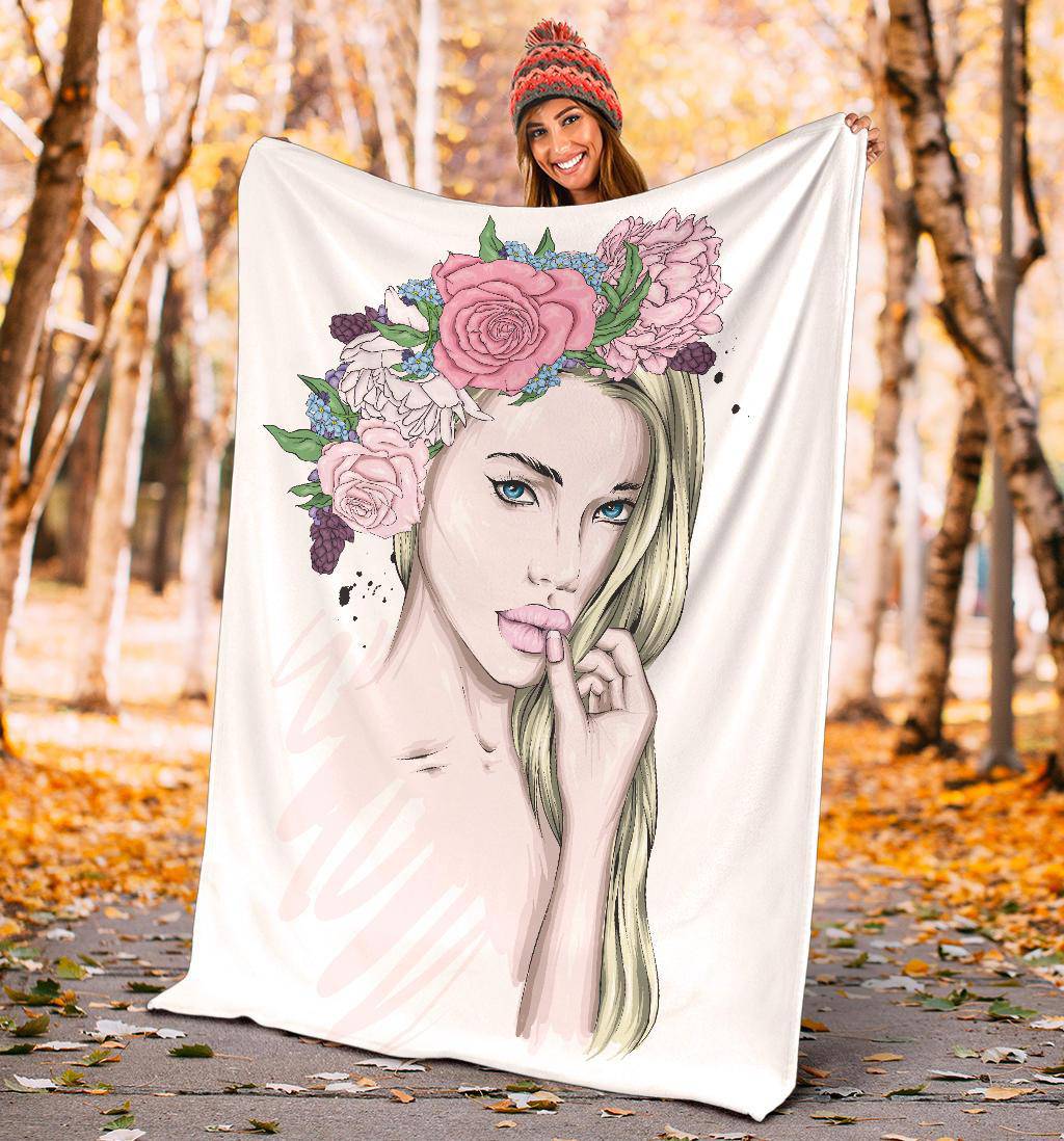 Beautiful Flower Wreath Girl Premium Blanket - Top Content | POD Collection | Free Shipping