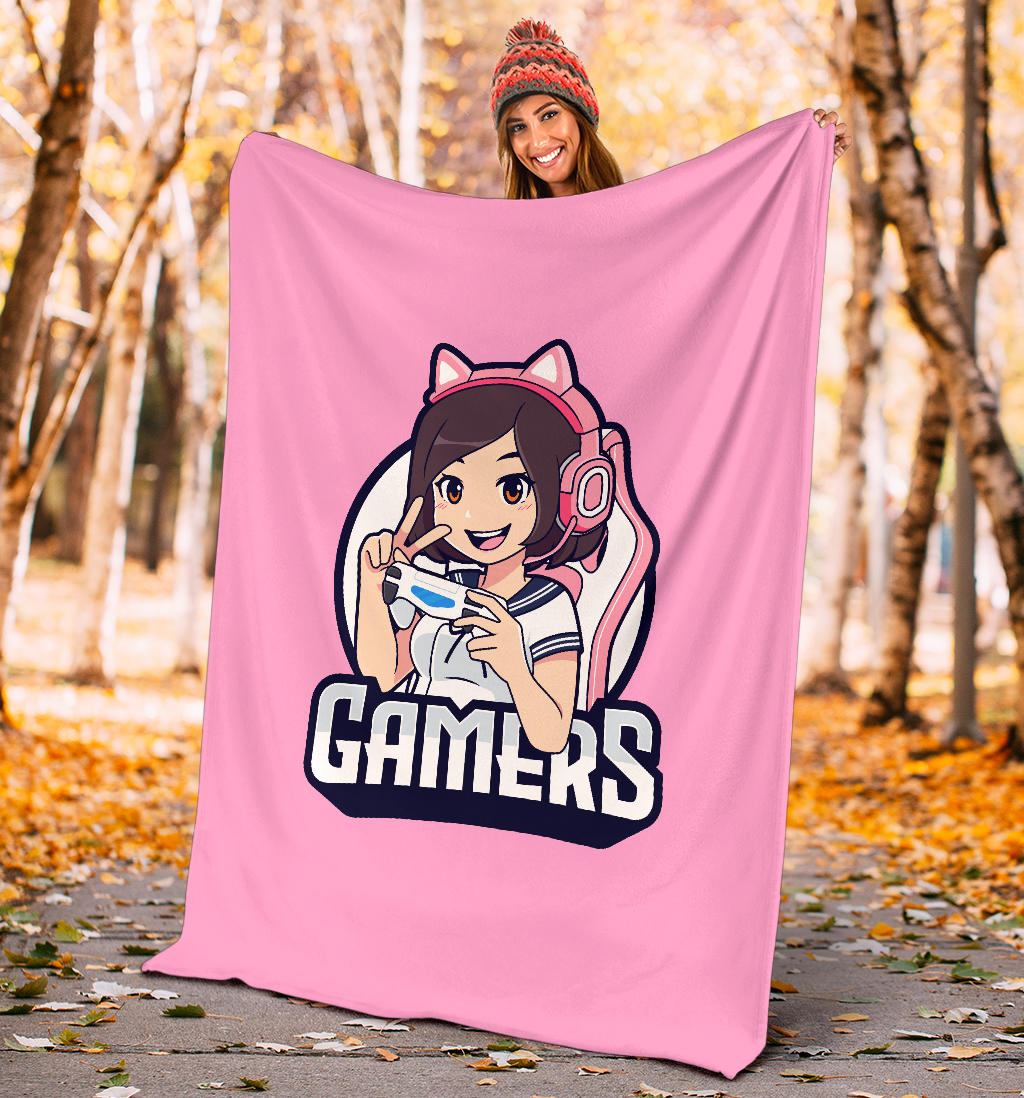 Gamers Cat Girl Pink Blanket