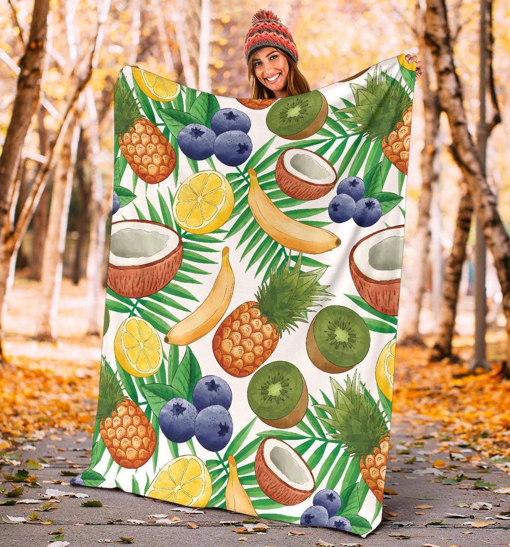 Exotic Fruit Pattern Banana Coconut Kiwi Pineapple Premium Blanket - Top Content | POD Collection | Free Shipping