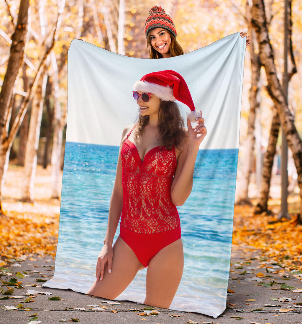 happy christmas girl at the beach blanket - Top Content | POD Collection | Free Shipping