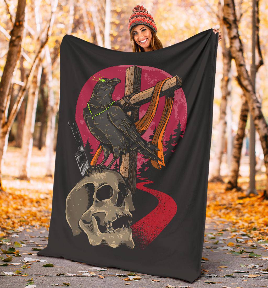 Skull Crow Cartoon Illustration Premium Blanket - Top Content | POD Collection | Free Shipping