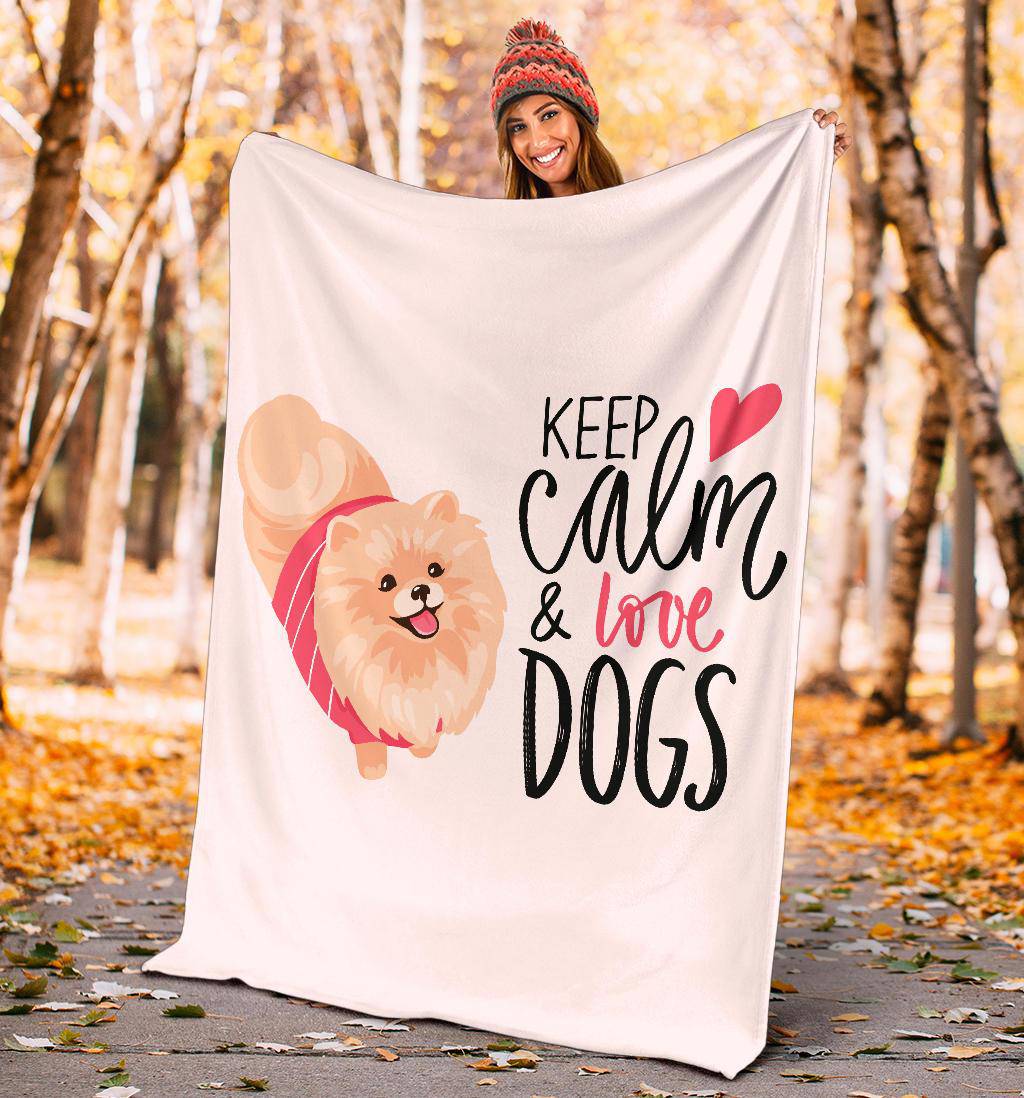 Keep Calm & Love Dogs, Pomeranian Spitz Puppy Cartoon Premium Blanket - Top Content | POD Collection | Free Shipping