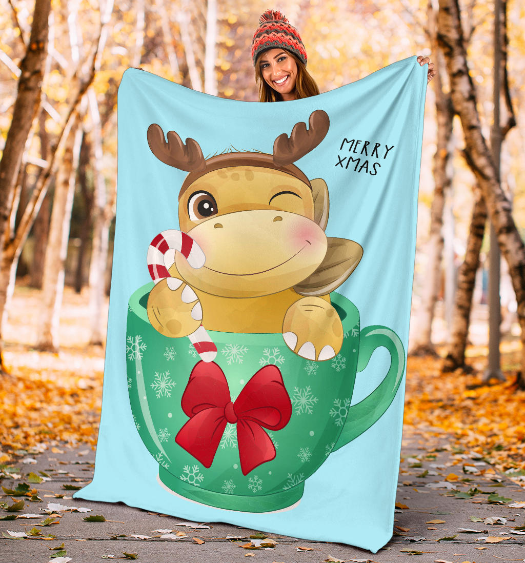 cute dinosaur merry xmas blue blanket - Top Content | POD Collection | Free Shipping