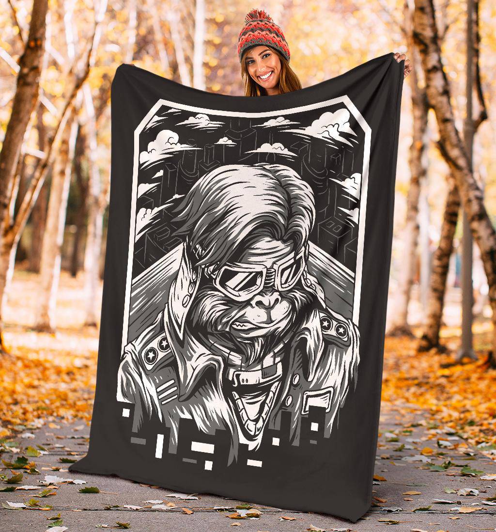 Space Monkey Black and White Art Premium Blanket - Top Content | POD Collection | Free Shipping