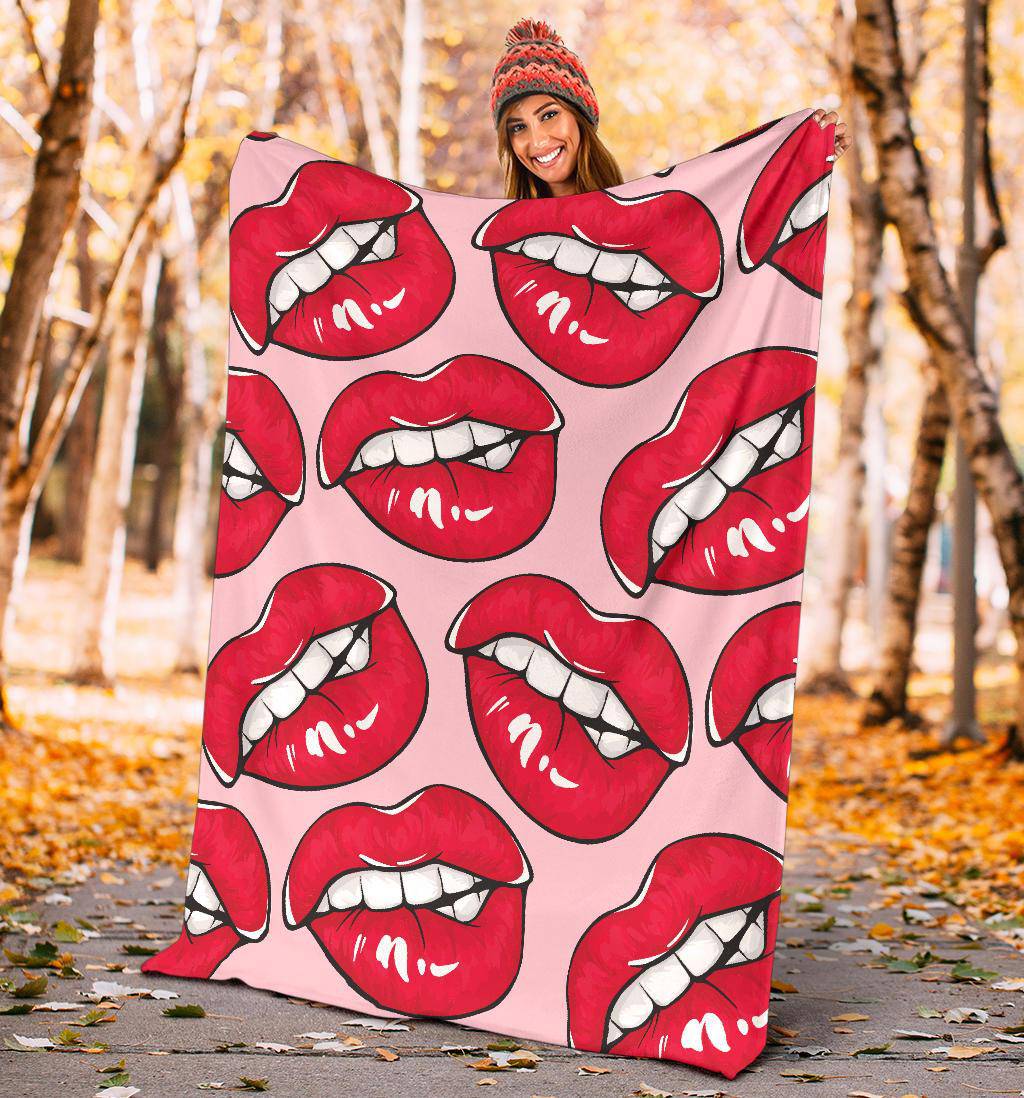 Sexy Red Lips Seamless Pattern Fashion Cartoon Premium Blanket - Top Content | POD Collection | Free Shipping