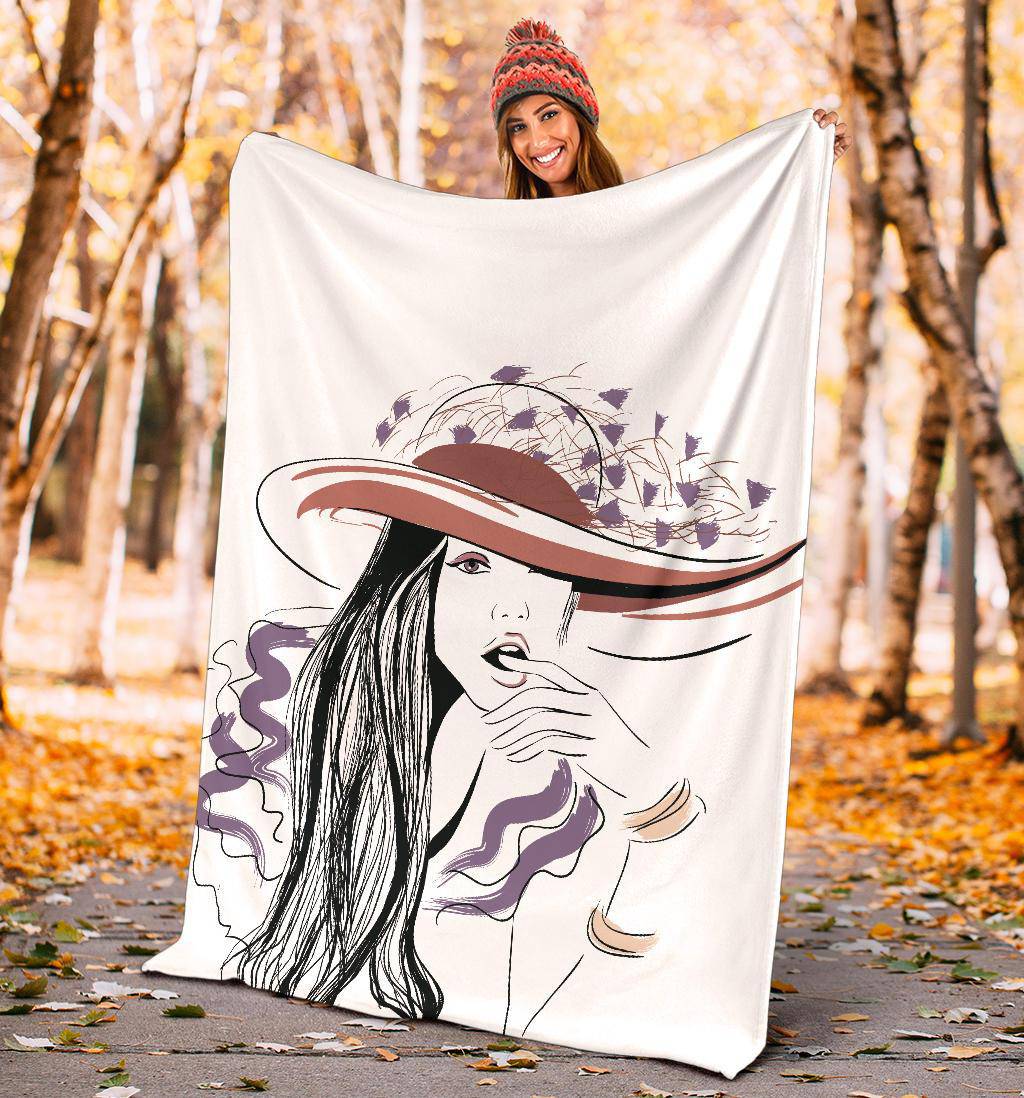 Sexy Girl with Hat and Long Hair Premium Blanket - Top Content | POD Collection | Free Shipping