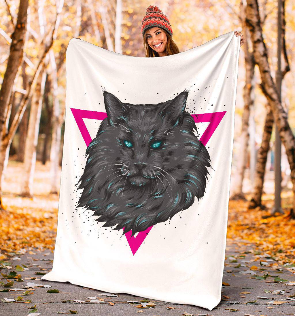 Cat Portrait Premium Blanket, Cool Blue Eyes Black Kitten Cartoon - Top Content | POD Collection | Free Shipping