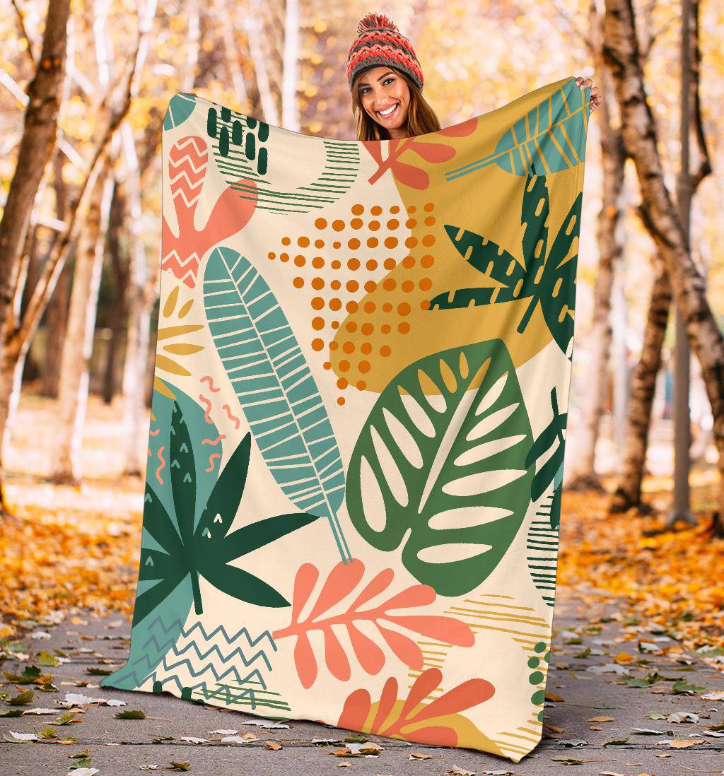 Tropical Leaves Nature Hand Drawn Premium Blanket - Top Content | POD Collection | Free Shipping