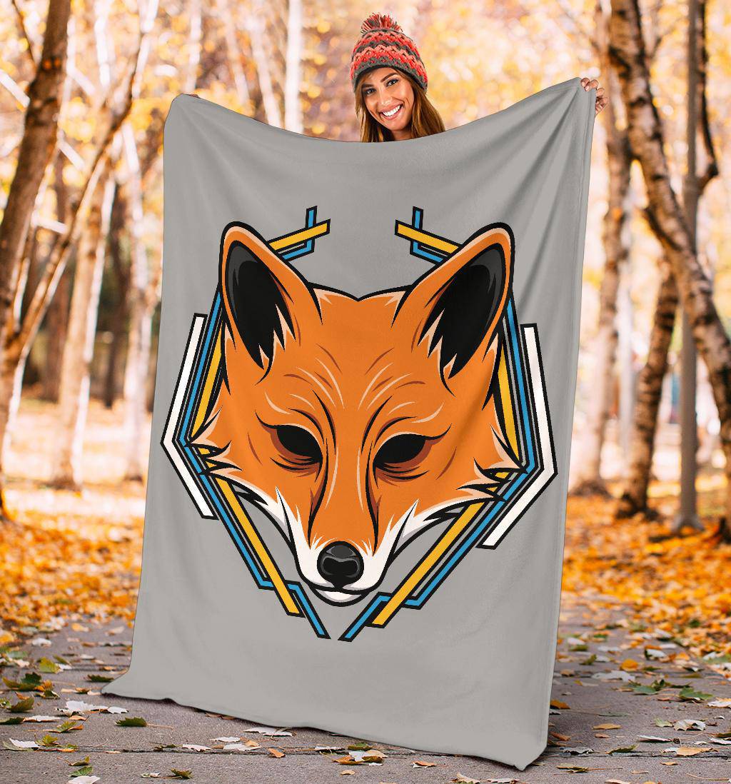 Geometric Fox Head Cartoon Premium Blanket - Top Content | POD Collection | Free Shipping