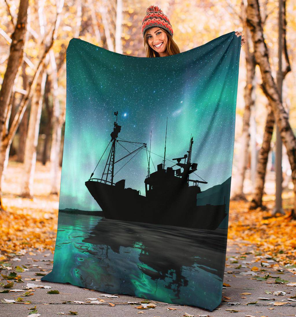 Silhouette Vessel Sea Aurora Stars Premium Blanket - Top Content | POD Collection | Free Shipping