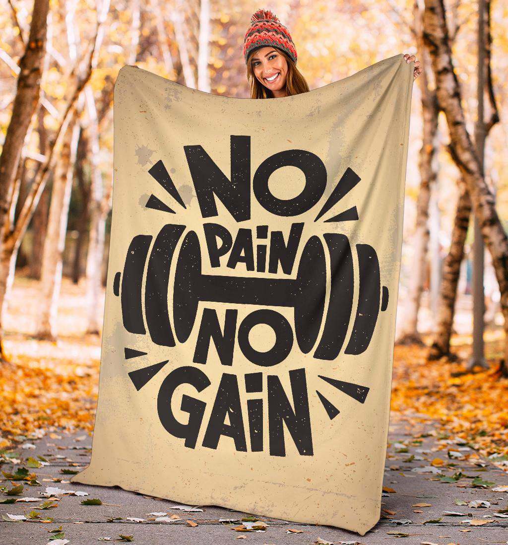 Premium Blanket Gym Quote No Pain No Gain - Top Content | POD Collection | Free Shipping