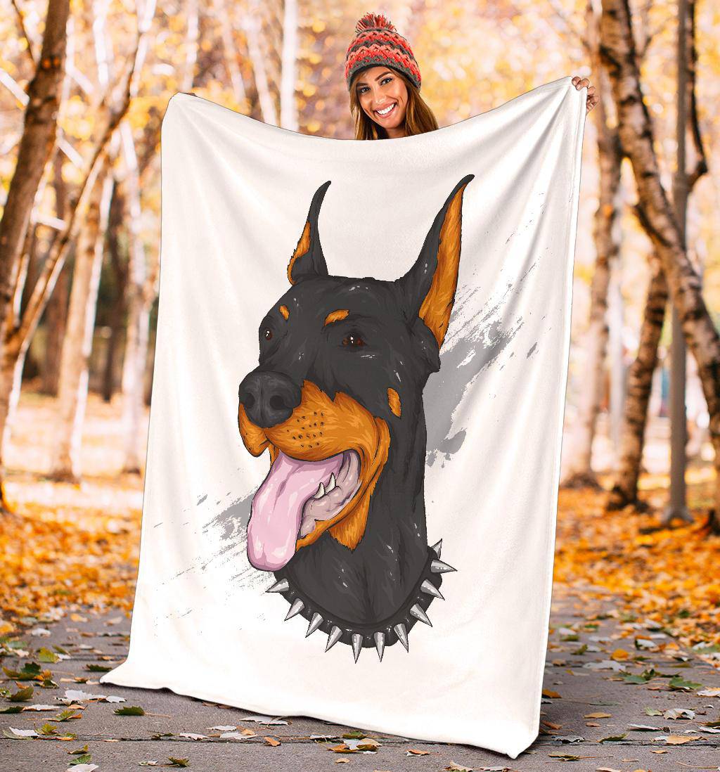 Premium Blanket Doberman Dog Cool Cartoon Portrait - Top Content | POD Collection | Free Shipping