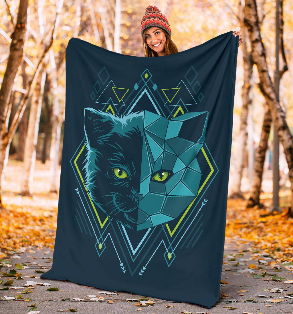 Blue Kitten Head Geometry Premium Blanket - Top Content | POD Collection | Free Shipping