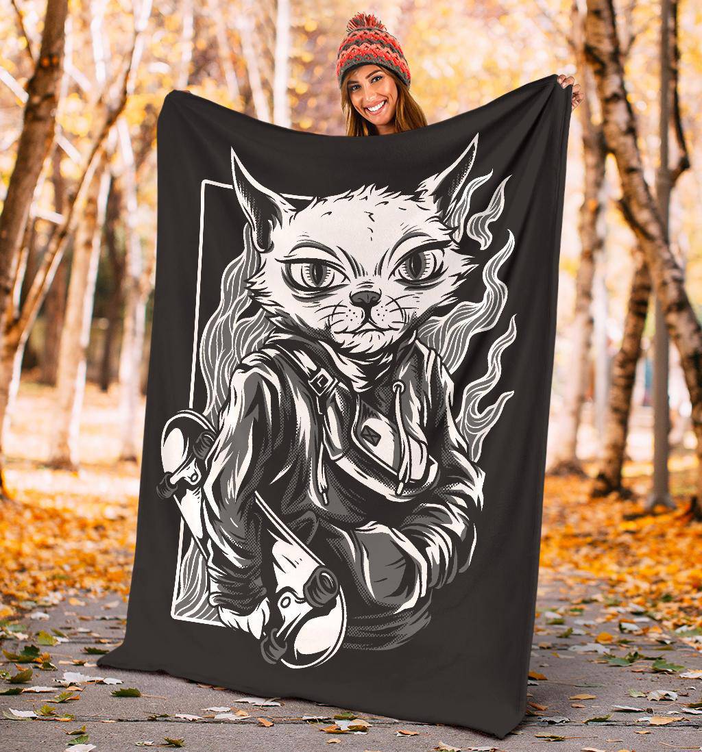 Cool Skater Cat Cartoon Premium Blanket - Top Content | POD Collection | Free Shipping