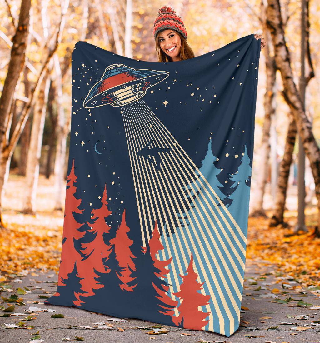 UFO Man Abduction Alien Space Ship Night Premium Blanket - Top Content | POD Collection | Free Shipping