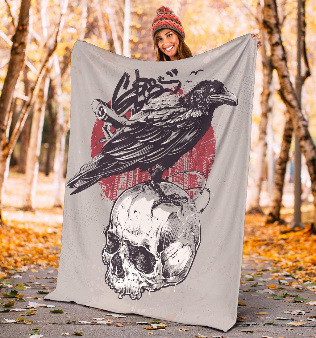 Premium Blanket Skull Raven Background Cool Drawing - Top Content | POD Collection | Free Shipping