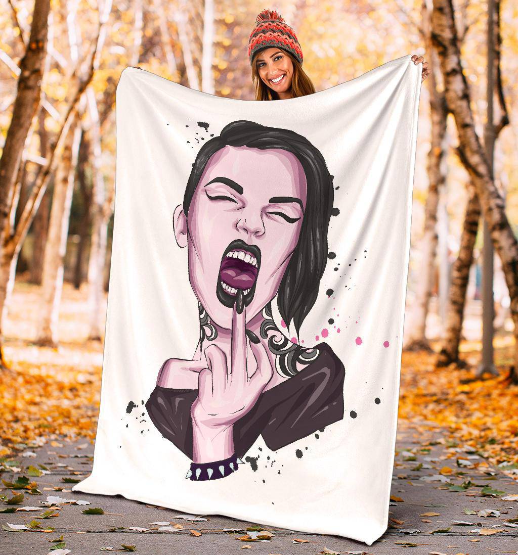 Premium Blanket Middle Finger Punk Girl Illustration - Top Content | POD Collection | Free Shipping