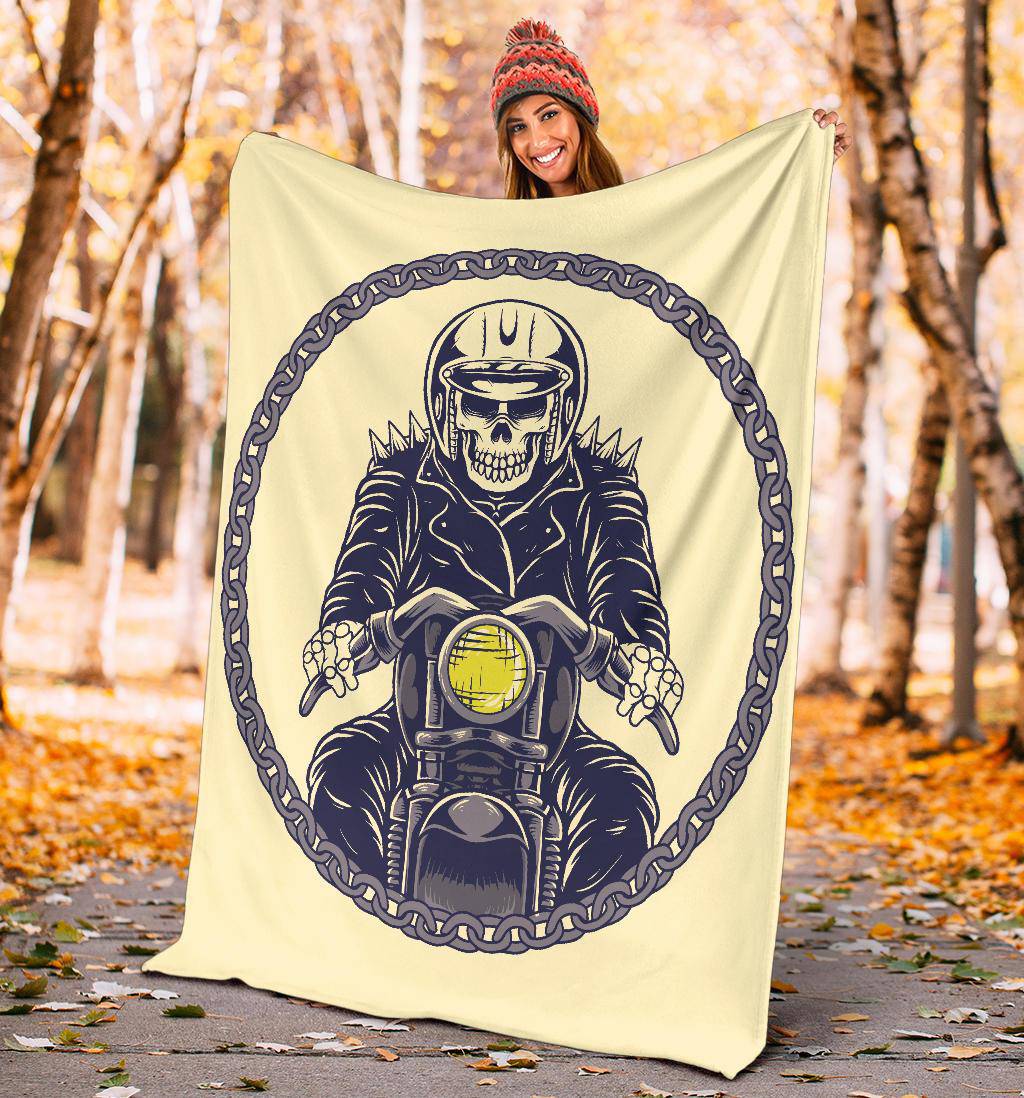 Cool Skeleton Motorcycle Rider Skull Style Cartoon Premium Blanket - Top Content | POD Collection | Free Shipping