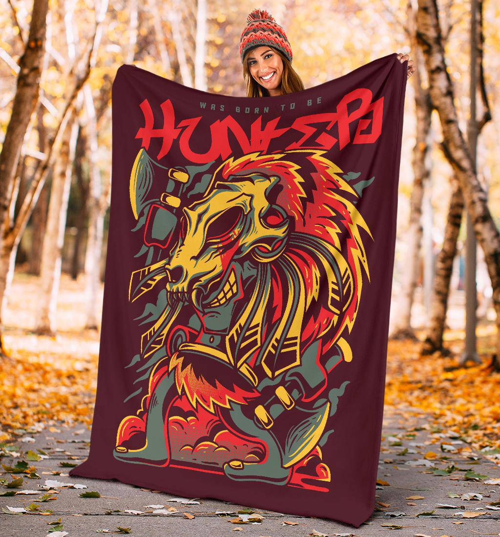 Premium Blanket Cartoon Was Born To Be Hunter - Top Content | POD Collection | Free Shipping