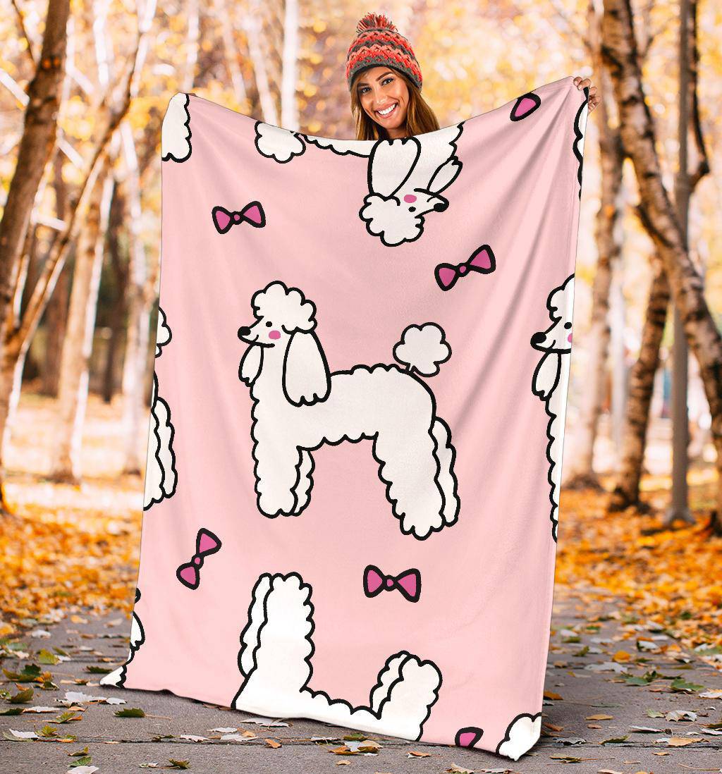 Premium Blanket Poodle Dog With Ribbon Cartoon Background - Top Content | POD Collection | Free Shipping