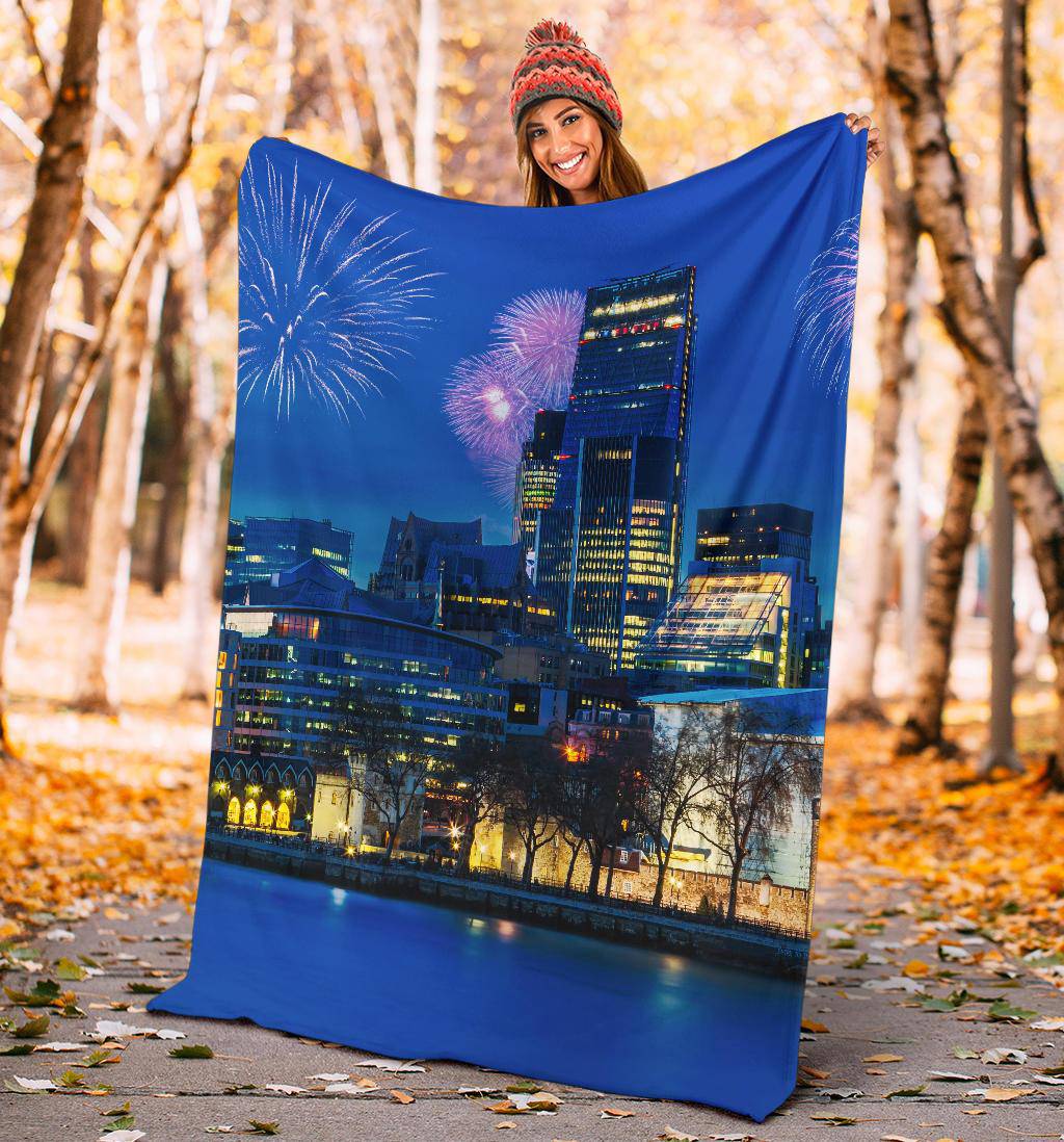 London Skyline Night Fireworks City Lights Travel Premium Blanket - Top Content | POD Collection | Free Shipping