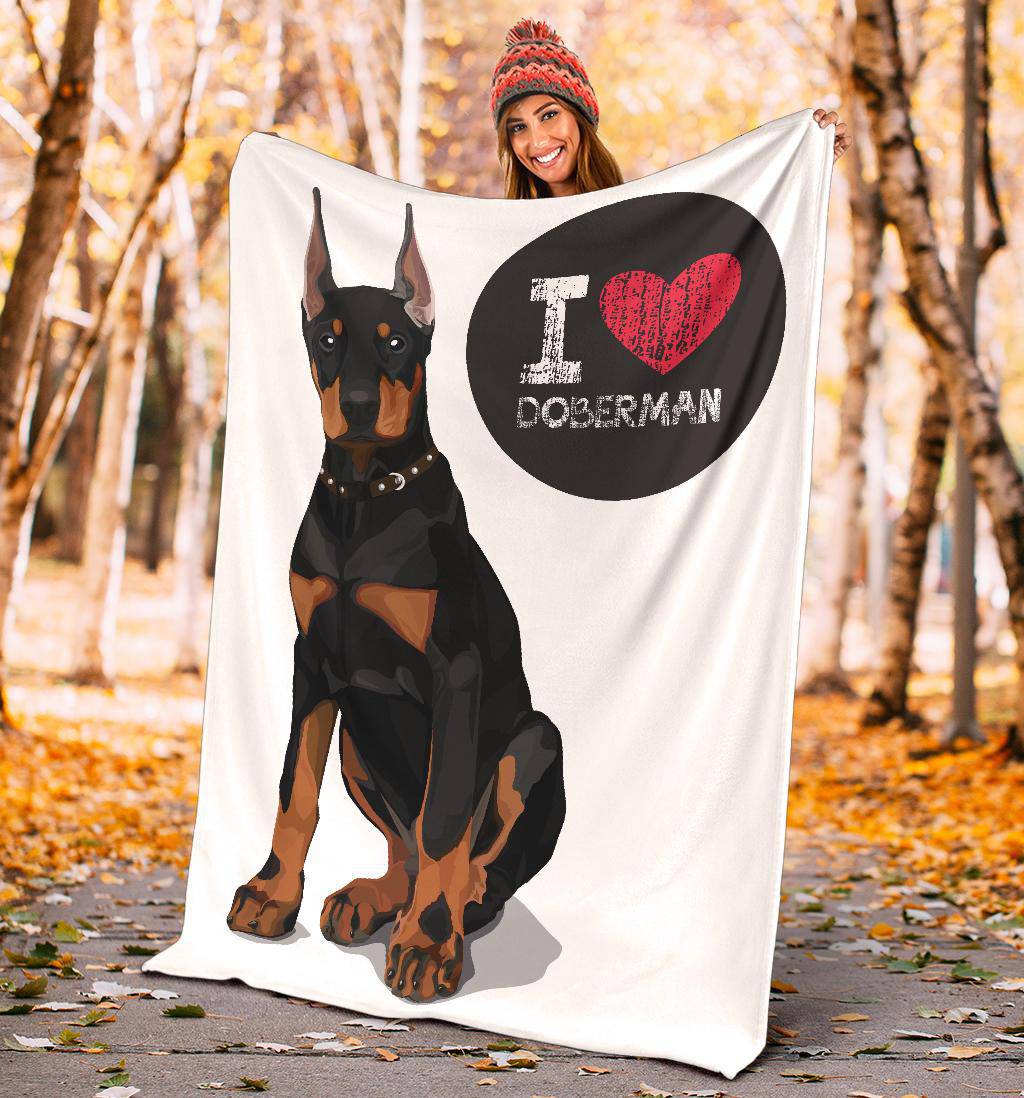 I Love Doberman, Cute Dog Cartoon Illustration Premium Blanket - Top Content | POD Collection | Free Shipping